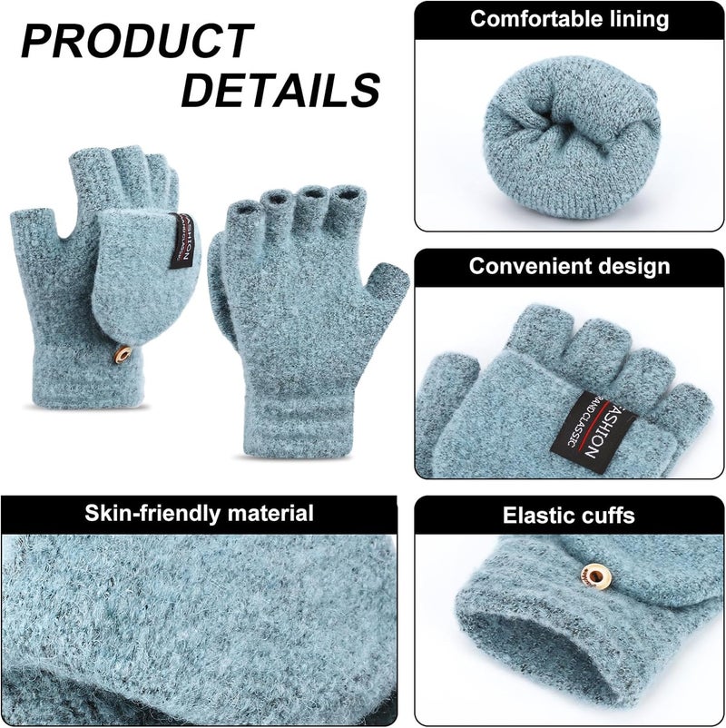 YSense Womens Winter Gloves, 2 Pack Warm Knitted Convertible Fingerless Gloves for Women Gifts with Mittens Cover Cap - Image 4